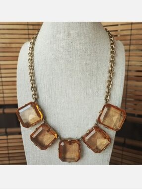 J. Crew Brand Statement Necklace Huge Warm Honey Faceted Beveled Glass Stones